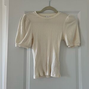 & Other Stories Ribbed Puff Sleeve Top- Cream